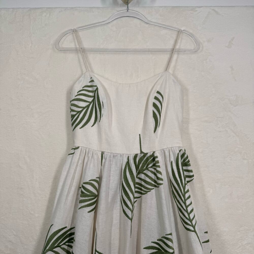 Mestiza Cleo Ballgown Cream Green Palm Leaf High Low Dress Linen Wedding Size 6 - Picture 4 of 16